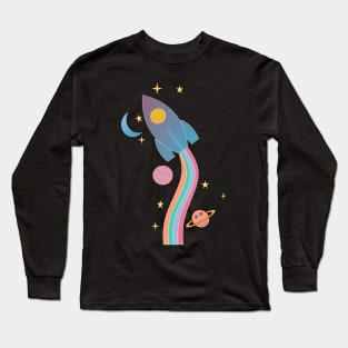 Outer Space Rainbow Rocket Long Sleeve T-Shirt